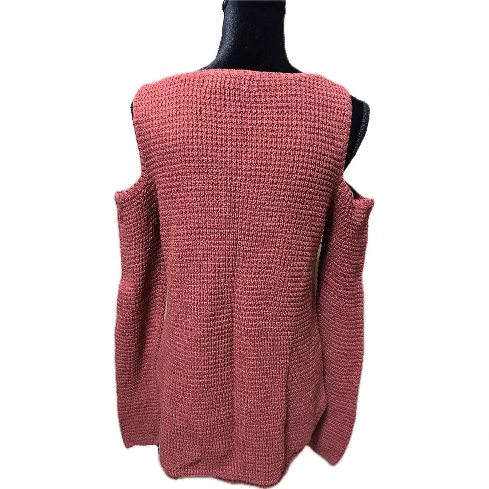 Knox Rose Women Pink Cold Shoulder Cotton Knit Sweater Small Rosewood Waffle